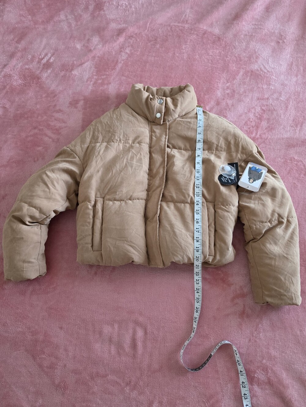 NWT Ci Sono Cropped Boxy Puffer Jacket in Taupe - Picture 2 of 16
